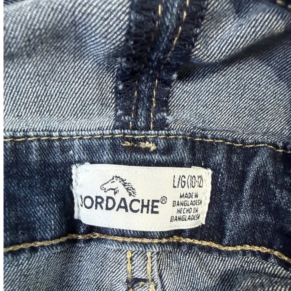 Jordache Girls Denim Shortalls Dark Wash Frayed Hem Overalls Size L 10-12